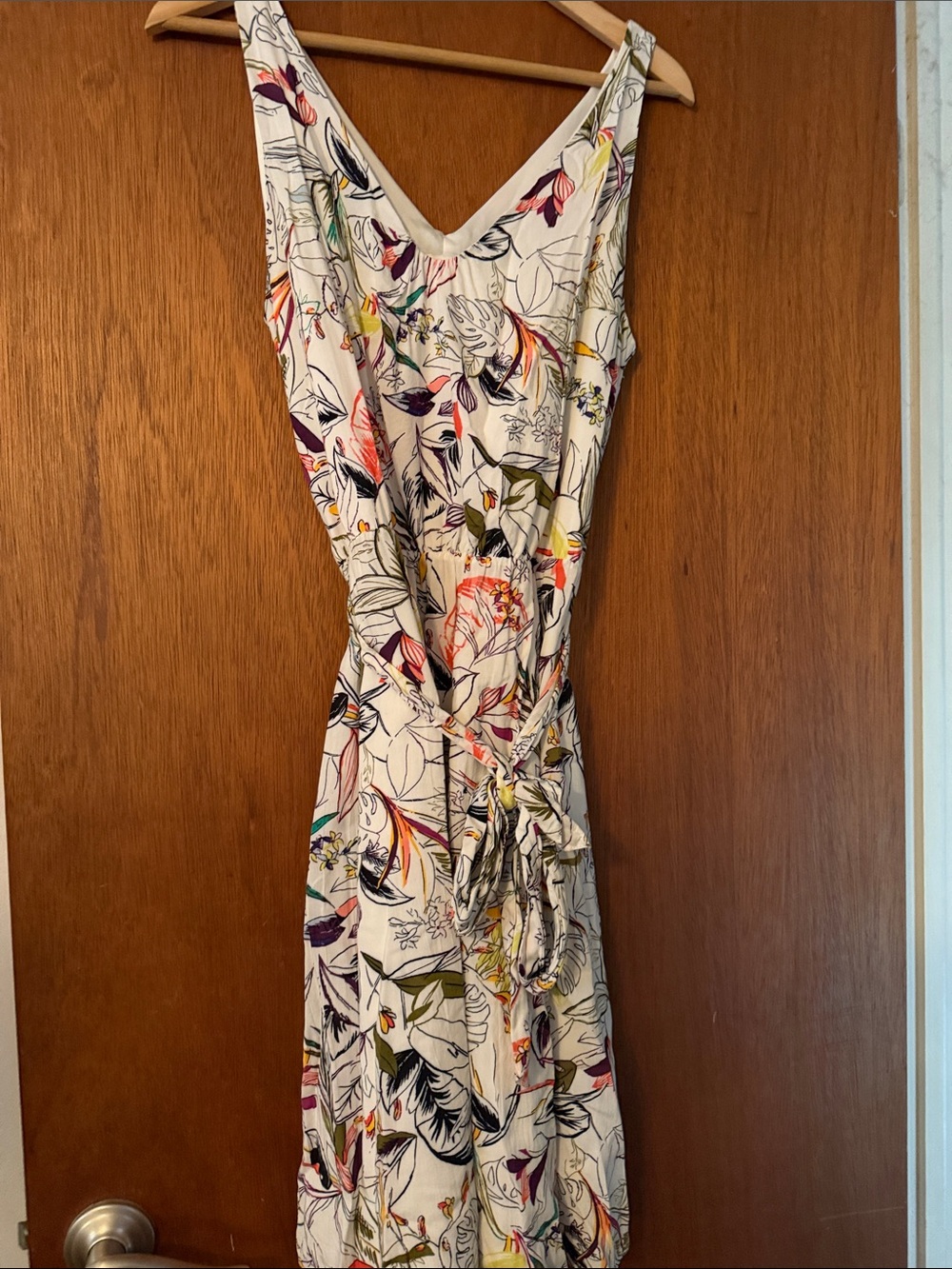 Floral Print V-Neck Tie-Waist Dress - Cream Multicolor